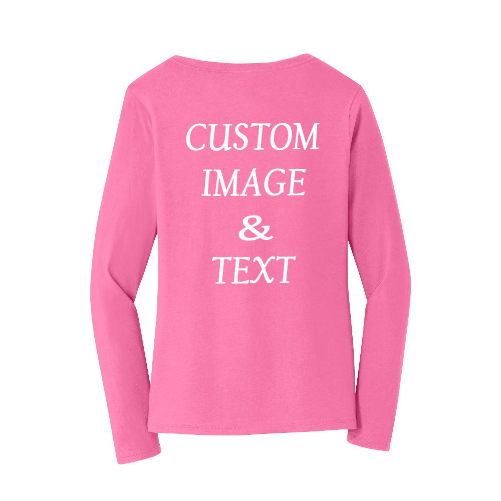 Custom Women Long Sleeves Tee Shirt, Personalized by Upload Photos, Type Text, Design Your Own Tee Shirt, Workout Tee Shirt
