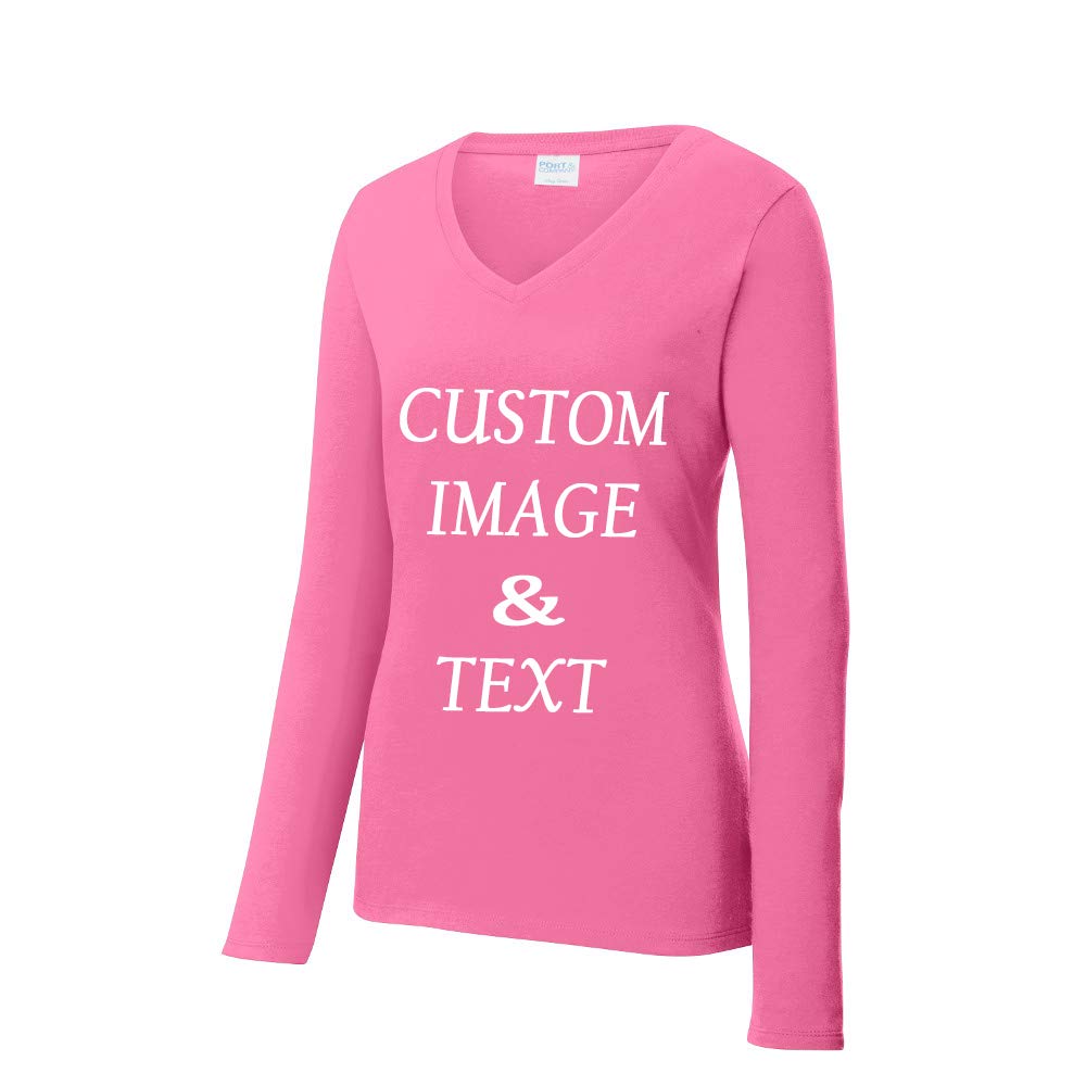 Custom Women Long Sleeves Tee Shirt, Personalized by Upload Photos, Type Text, Design Your Own Tee Shirt, Workout Tee Shirt