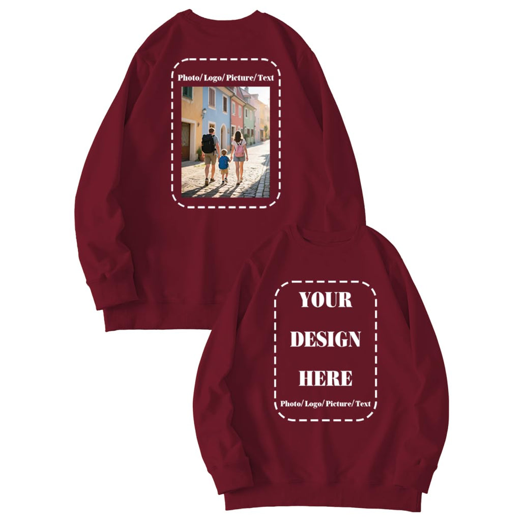 GVABRLN Custom Crewneck Sweatshirt Women Personalized Long Sleeve Shirts Customized Sweater Design Your Own Pullover Tops Wine Red