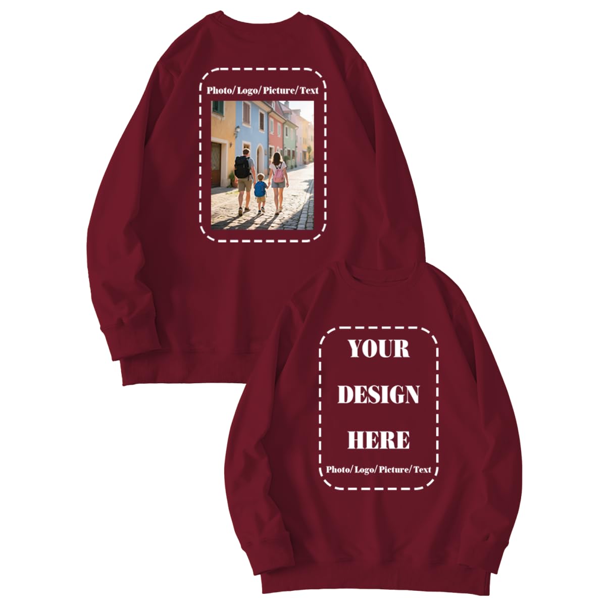 GVABRLN Custom Crewneck Sweatshirt Women Personalized Long Sleeve Shirts Customized Sweater Design Your Own Pullover Tops Wine Red