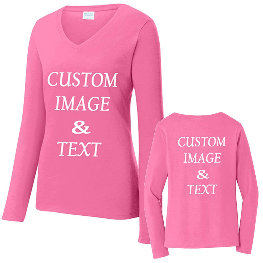 Custom Women Long Sleeves Tee Shirt, Personalized by Upload Photos, Type Text, Design Your Own Tee Shirt, Workout Tee Shirt