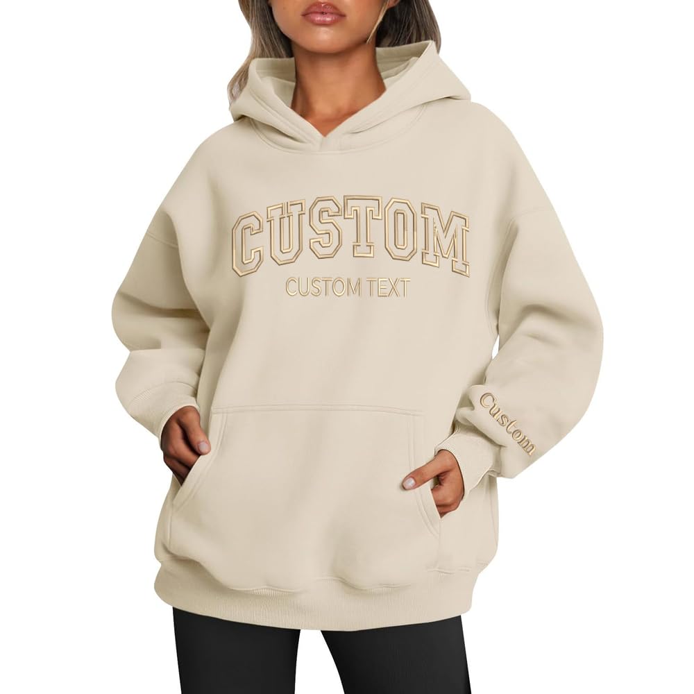 LullabyMall Custom Embroidered Hoodie Design Your Own, Personalized Hoodie For Everyone, Customize Text On Sleeve, Add Your Own Custom Text, Personalized Embroidery Motherday Gifts