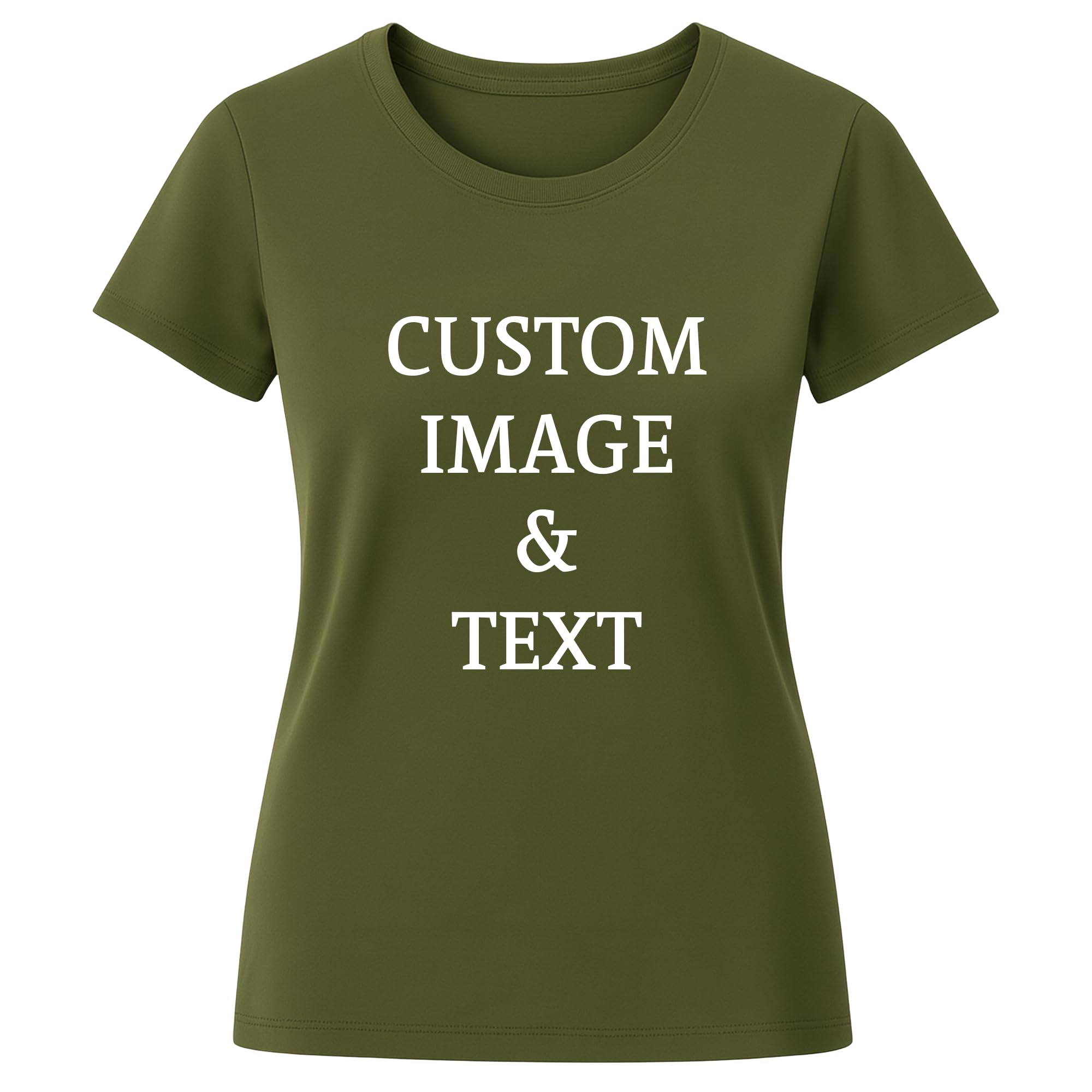 Ladies Customized Fan Tee Shirt, Design Your Own by Uploading Photos, Text, Logos Or Any Design, Custom Gifts Olive