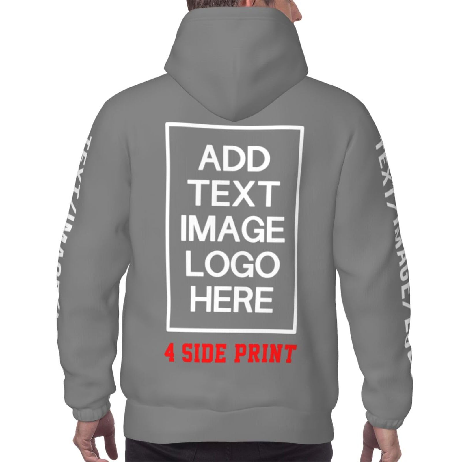 Personalized Print on Demand Hoodies Custom Sweatshirts for Men Design Your Own with Photo Logo Text Gray Hoodie-0.66-L