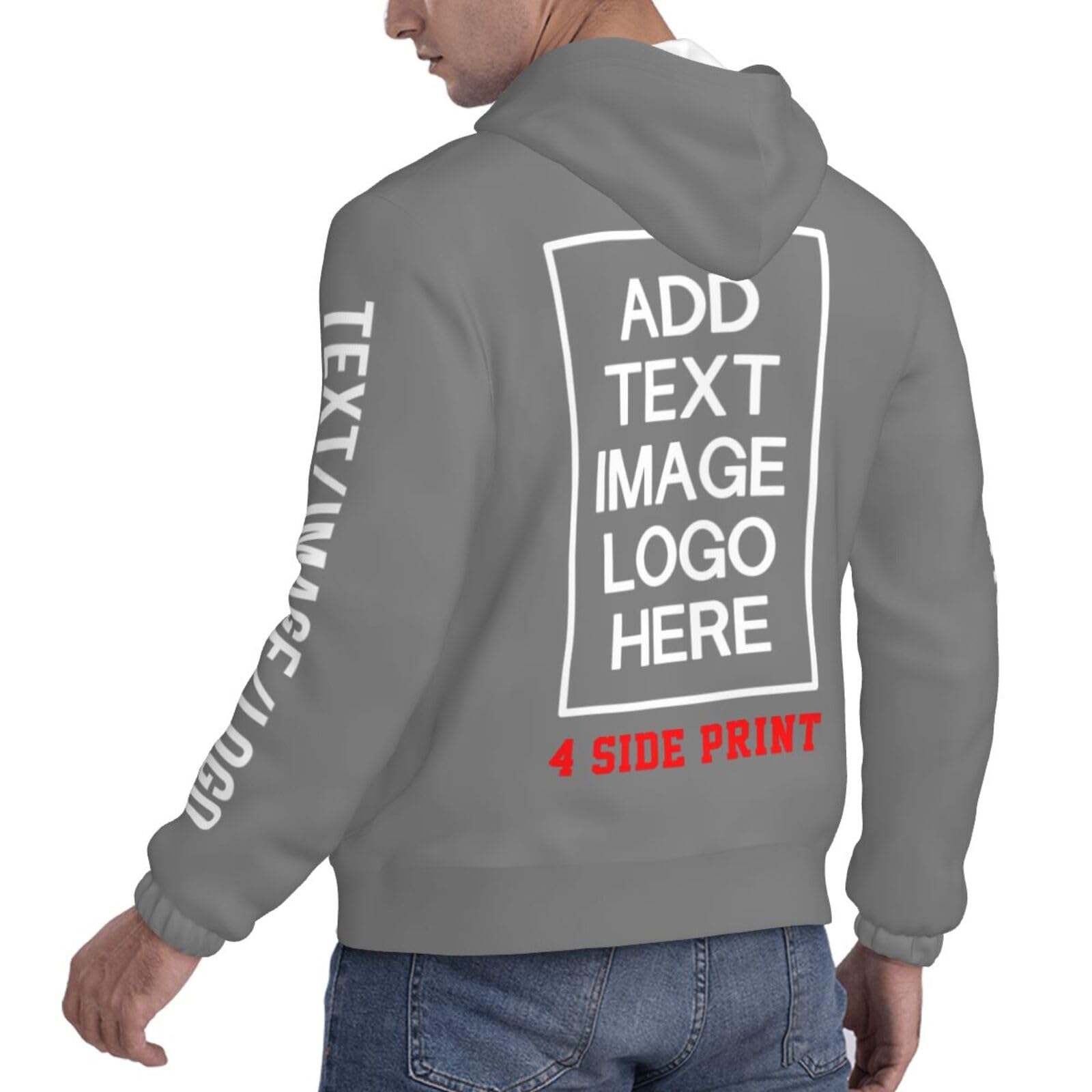 Personalized Print on Demand Hoodies Custom Sweatshirts for Men Design Your Own with Photo Logo Text Gray Hoodie-0.66-L