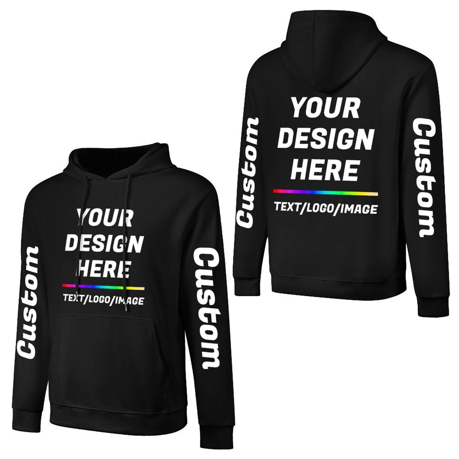 Custom Hoodie for Men Women, Customized Personalized Casual Cotton Hooded SweatshirtsGifts with Text Picture Logo for Family Friends Classmates Couple Outdoor Sport Wearing, black, S