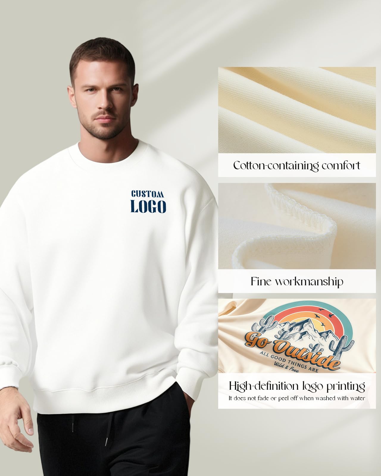 Custom Sweatshirt for Women Men,Custom Crewneck Sweatshirt Embroidered/Printed, Personalized Sweatshirts with Your Logo sweater white