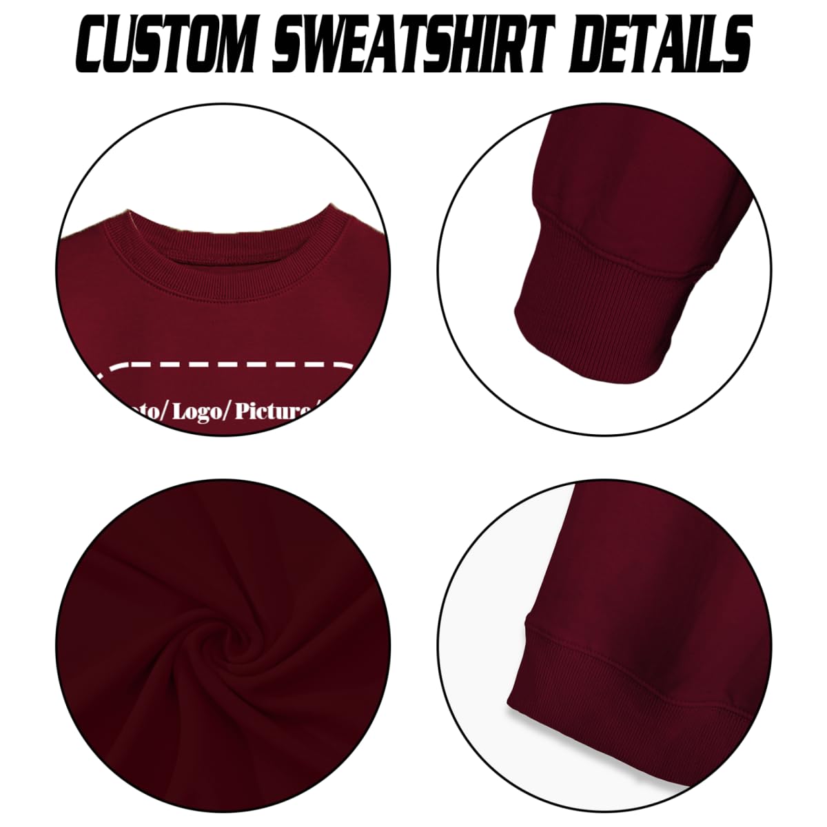 GVABRLN Custom Crewneck Sweatshirt Women Personalized Long Sleeve Shirts Customized Sweater Design Your Own Pullover Tops Wine Red