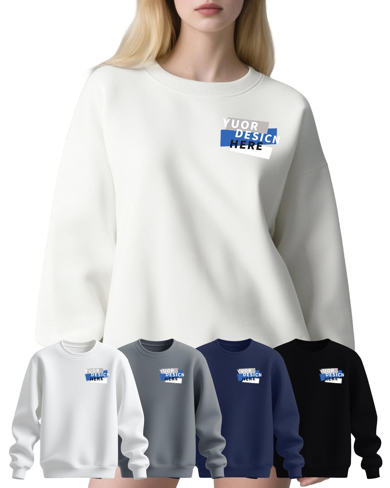 Custom Sweatshirt for Women Men,Custom Crewneck Sweatshirt Embroidered/Printed, Personalized Sweatshirts with Your Logo sweater white