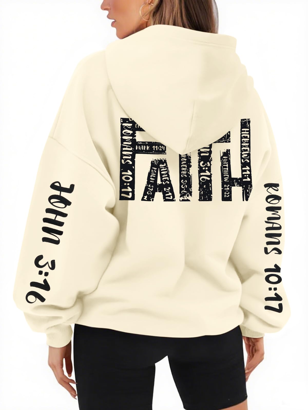 FASHGL Jesus Hoodies for Women Christian Sweatshirts Letter Graphic Faith Sweatshirt Christian Hoodie Long Sleeve Tops Apricot