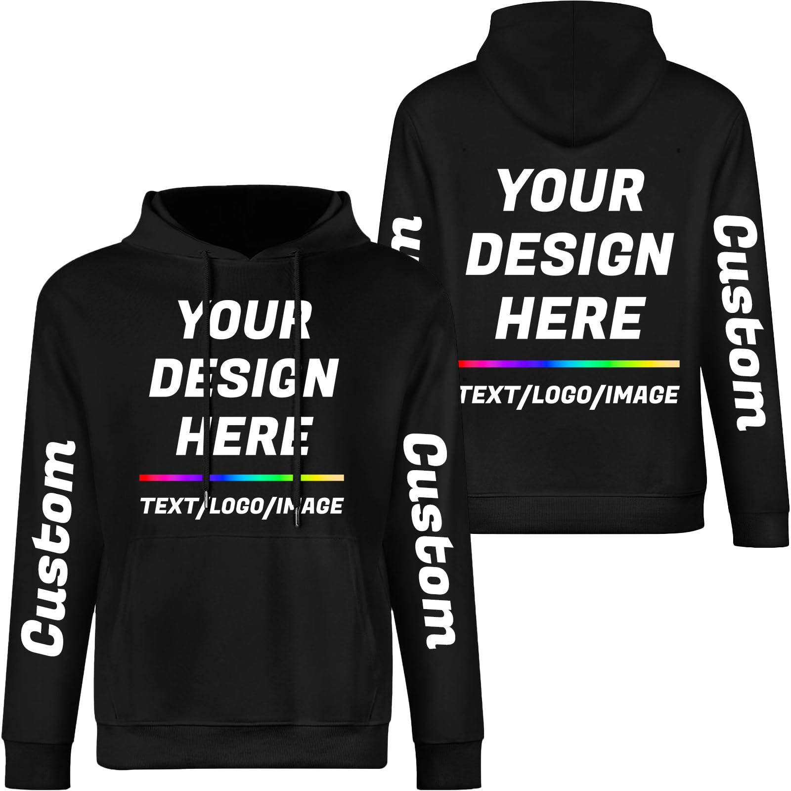 Custom Hoodie for Men Women, Customized Personalized Casual Cotton Hooded SweatshirtsGifts with Text Picture Logo for Family Friends Classmates Couple Outdoor Sport Wearing, black, S
