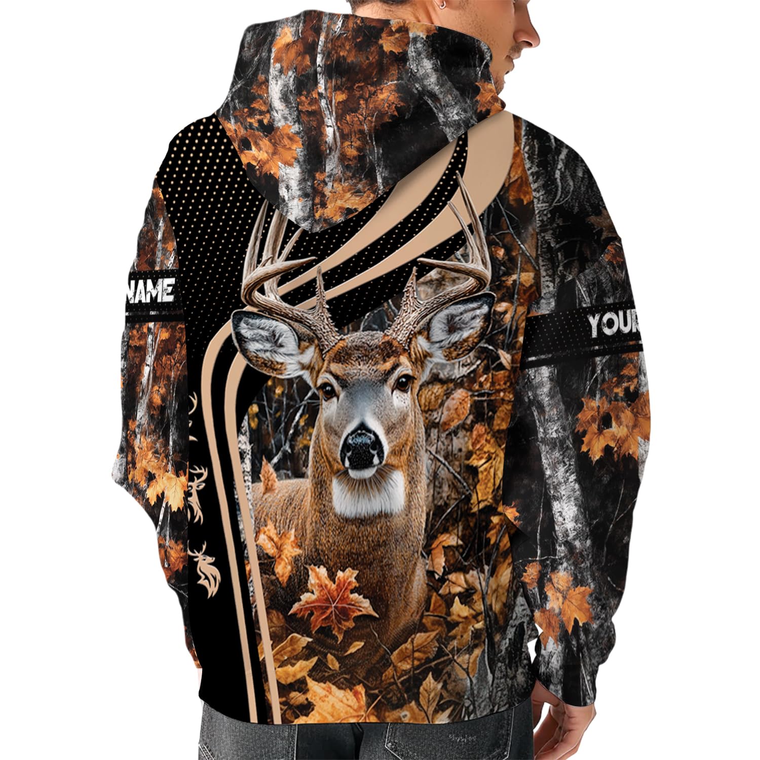Mens Deer Hunting Hoodies 3D, Custom Hunting Camo Hoodie Animal 3D Printed Sweatshirt Pullover for Hunting Lovers (US, Alpha, Small, Regular, Regular, 1, DEER-DS09)