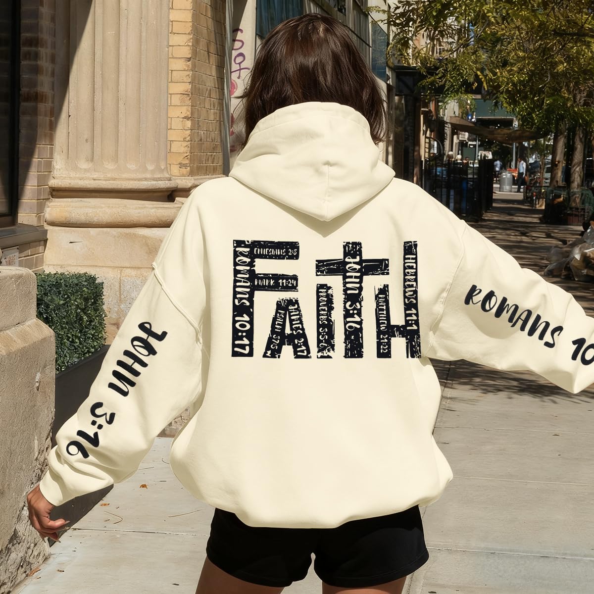 FASHGL Jesus Hoodies for Women Christian Sweatshirts Letter Graphic Faith Sweatshirt Christian Hoodie Long Sleeve Tops Apricot