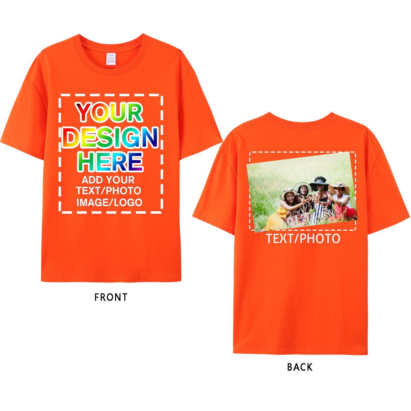 Custom Your Own Shirts with Photo Text & Logo - Personalized Tee Shirt for Men Women & Kids - Custom Personalized T Shirt Orange