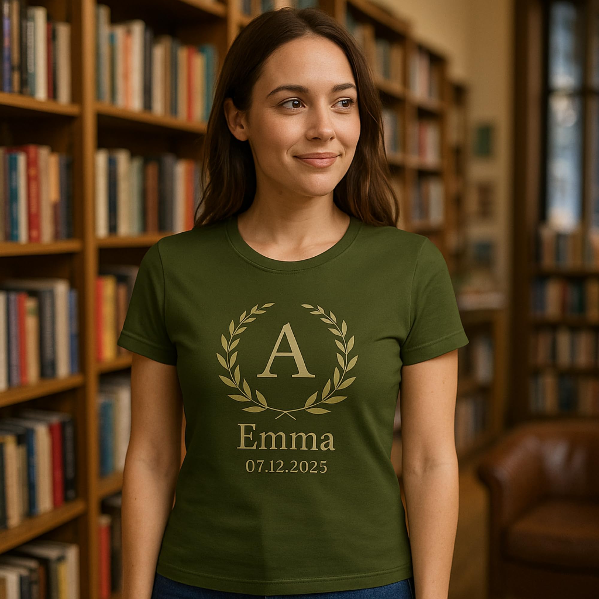 Ladies Customized Fan Tee Shirt, Design Your Own by Uploading Photos, Text, Logos Or Any Design, Custom Gifts Olive