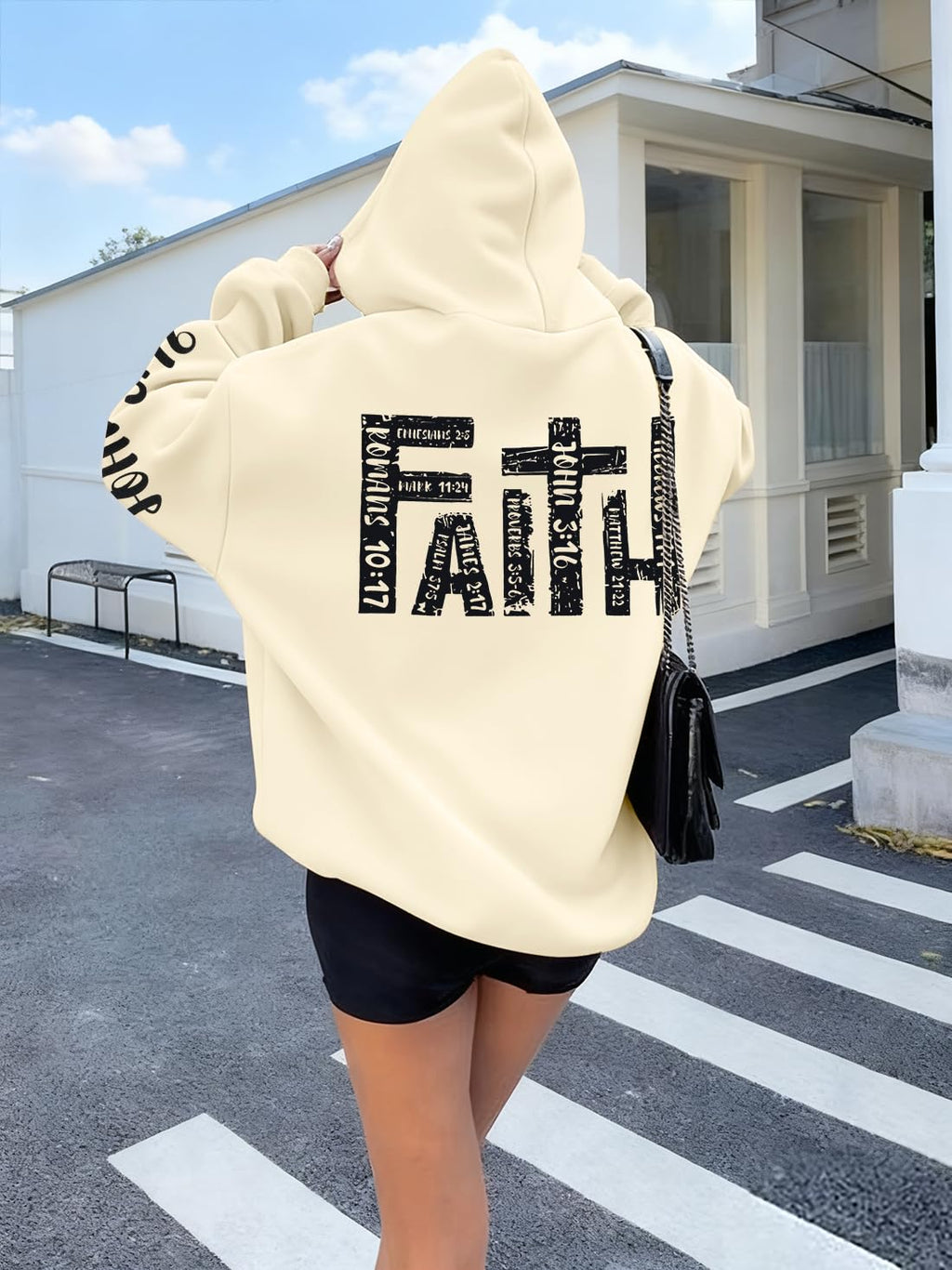 FASHGL Jesus Hoodies for Women Christian Sweatshirts Letter Graphic Faith Sweatshirt Christian Hoodie Long Sleeve Tops Apricot