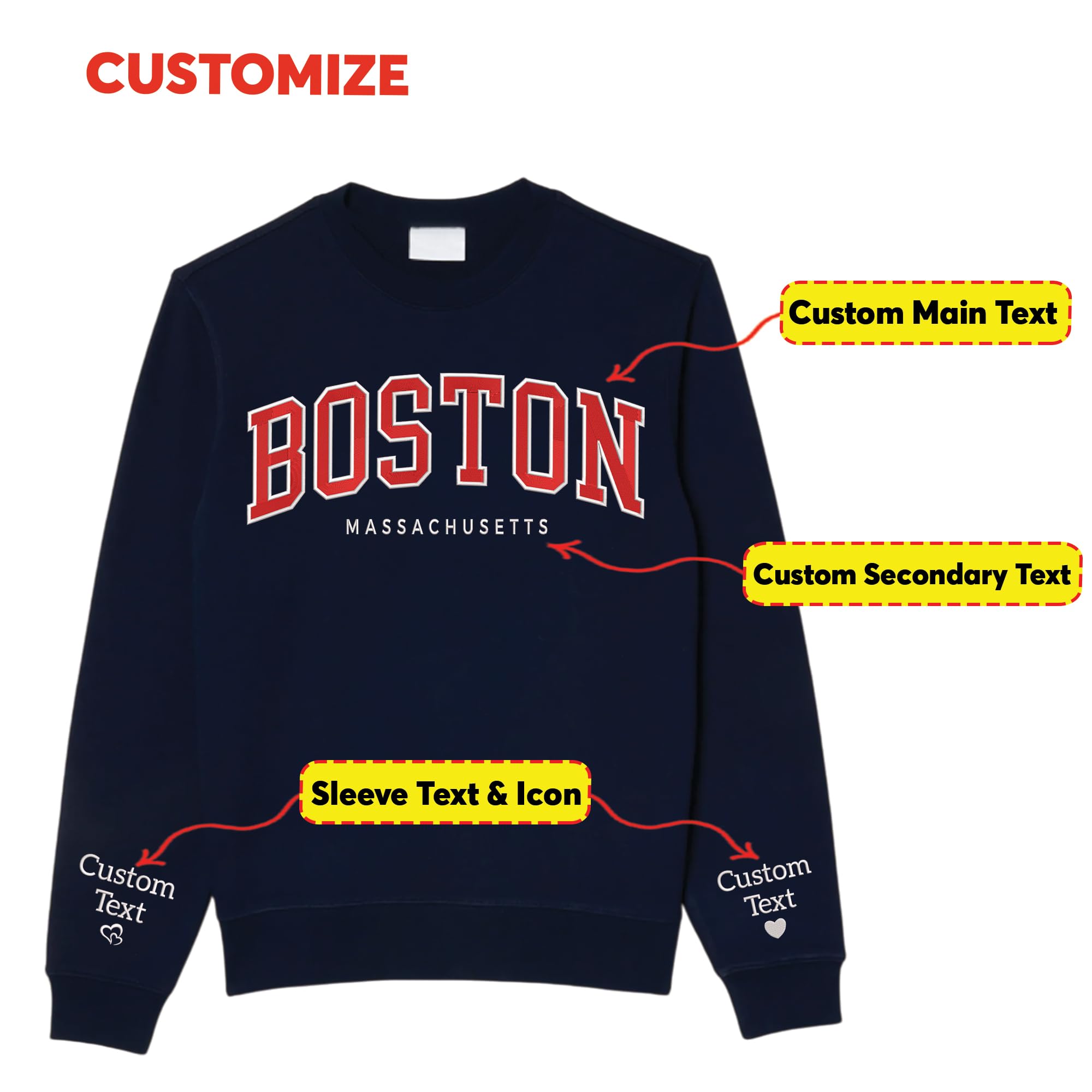 LullabyMall Custom Embroidered Sweatshirts & Hoodies - Design Your Own Text or Name - Personalized Crewneck Pullover for Women, Men - Gifts for Mother's Day, Birthday & Christmas