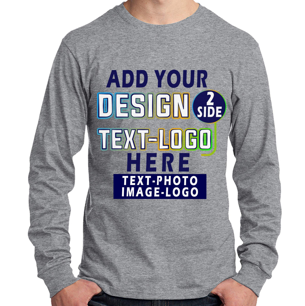 Custom T-Shirt for Men Women Add Your Text Image Photo Design Front Back Side Personalized Long Sleeve Shirt Athletic Heather