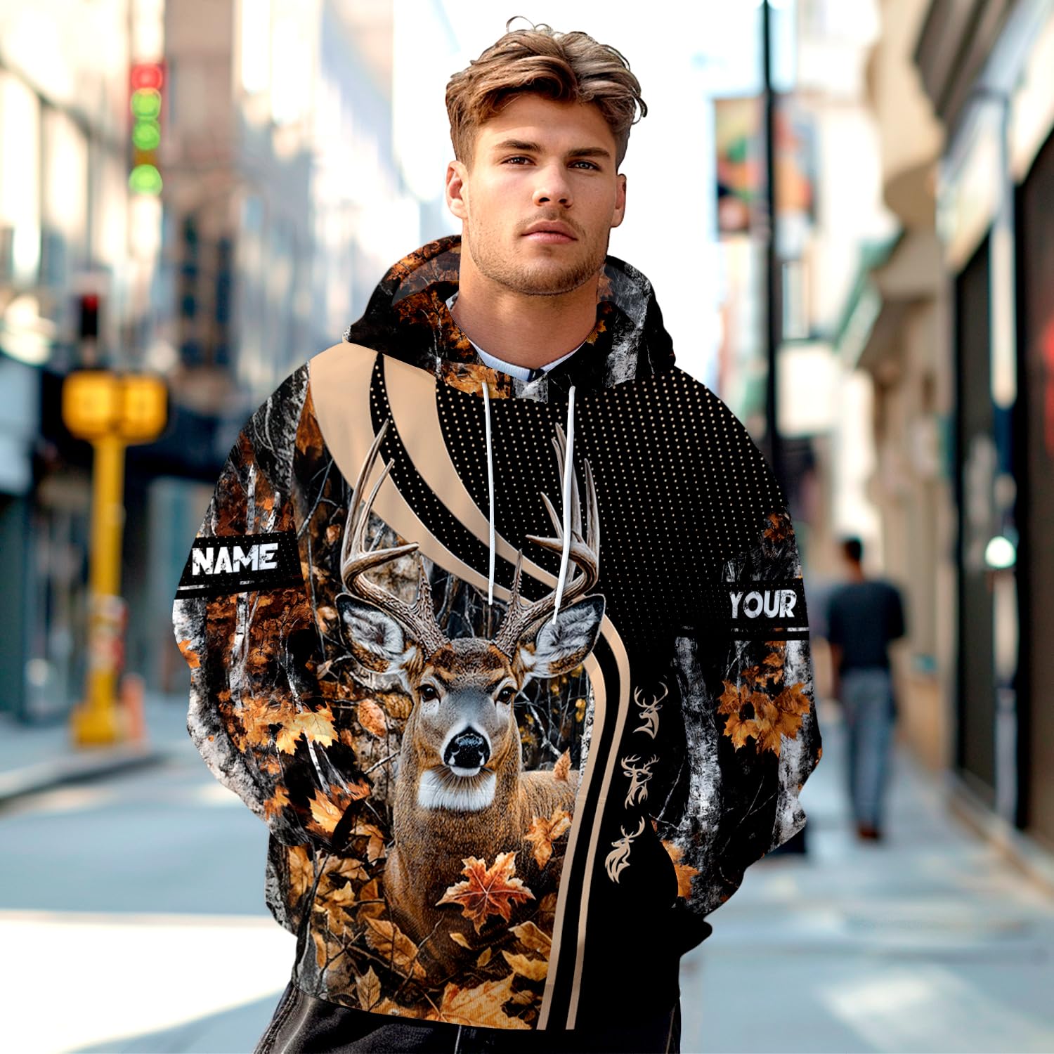 Mens Deer Hunting Hoodies 3D, Custom Hunting Camo Hoodie Animal 3D Printed Sweatshirt Pullover for Hunting Lovers (US, Alpha, Small, Regular, Regular, 1, DEER-DS09)