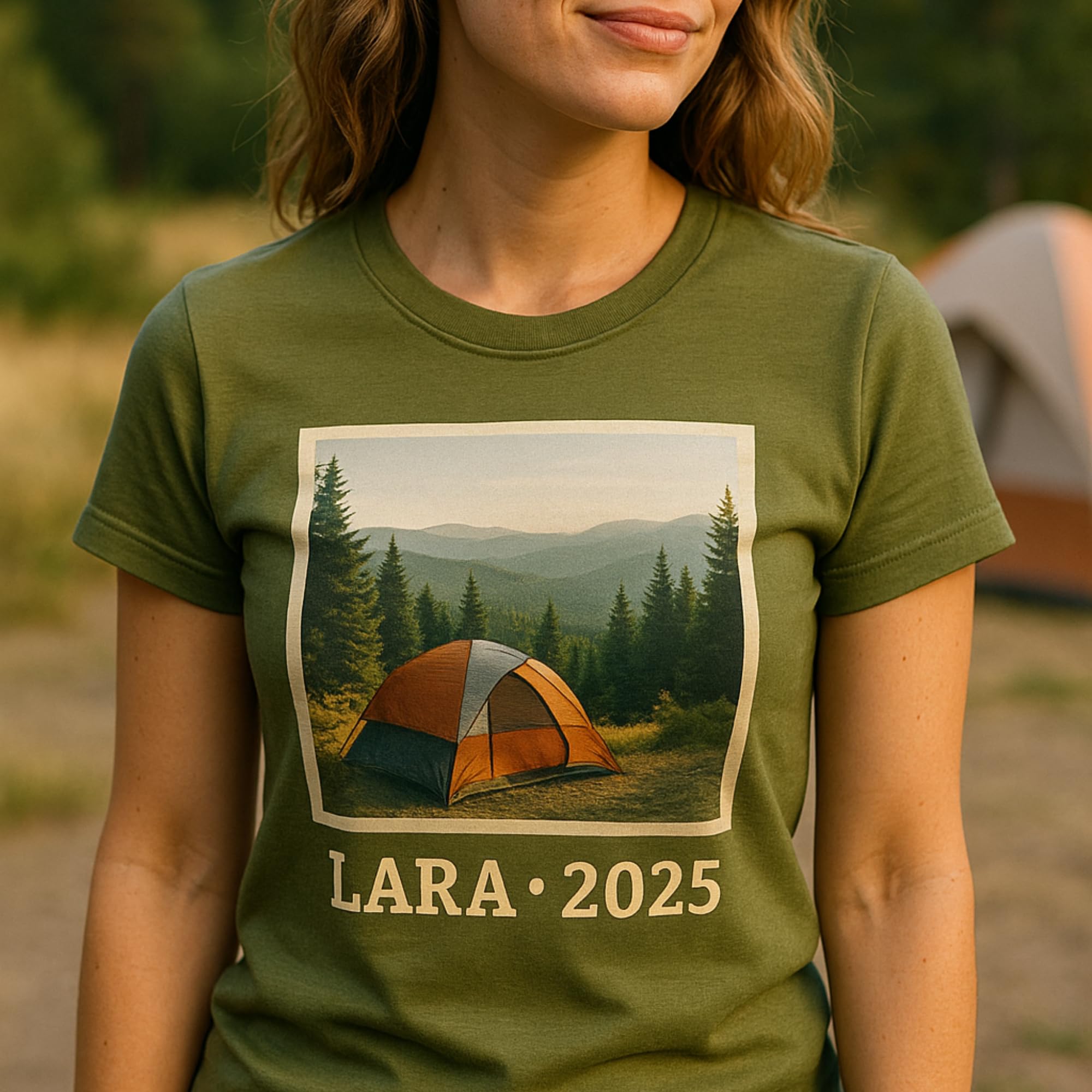 Ladies Customized Fan Tee Shirt, Design Your Own by Uploading Photos, Text, Logos Or Any Design, Custom Gifts Olive