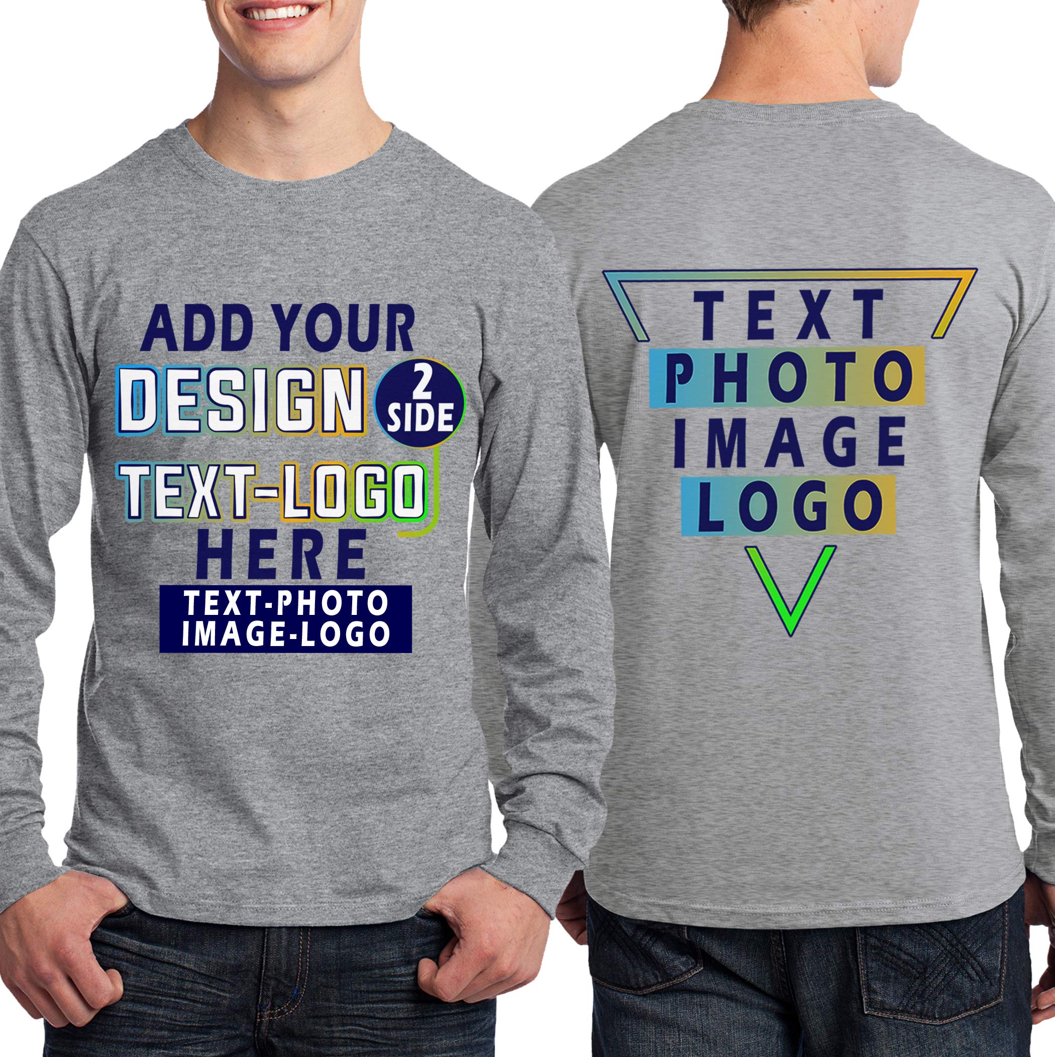 Custom T-Shirt for Men Women Add Your Text Image Photo Design Front Back Side Personalized Long Sleeve Shirt Athletic Heather