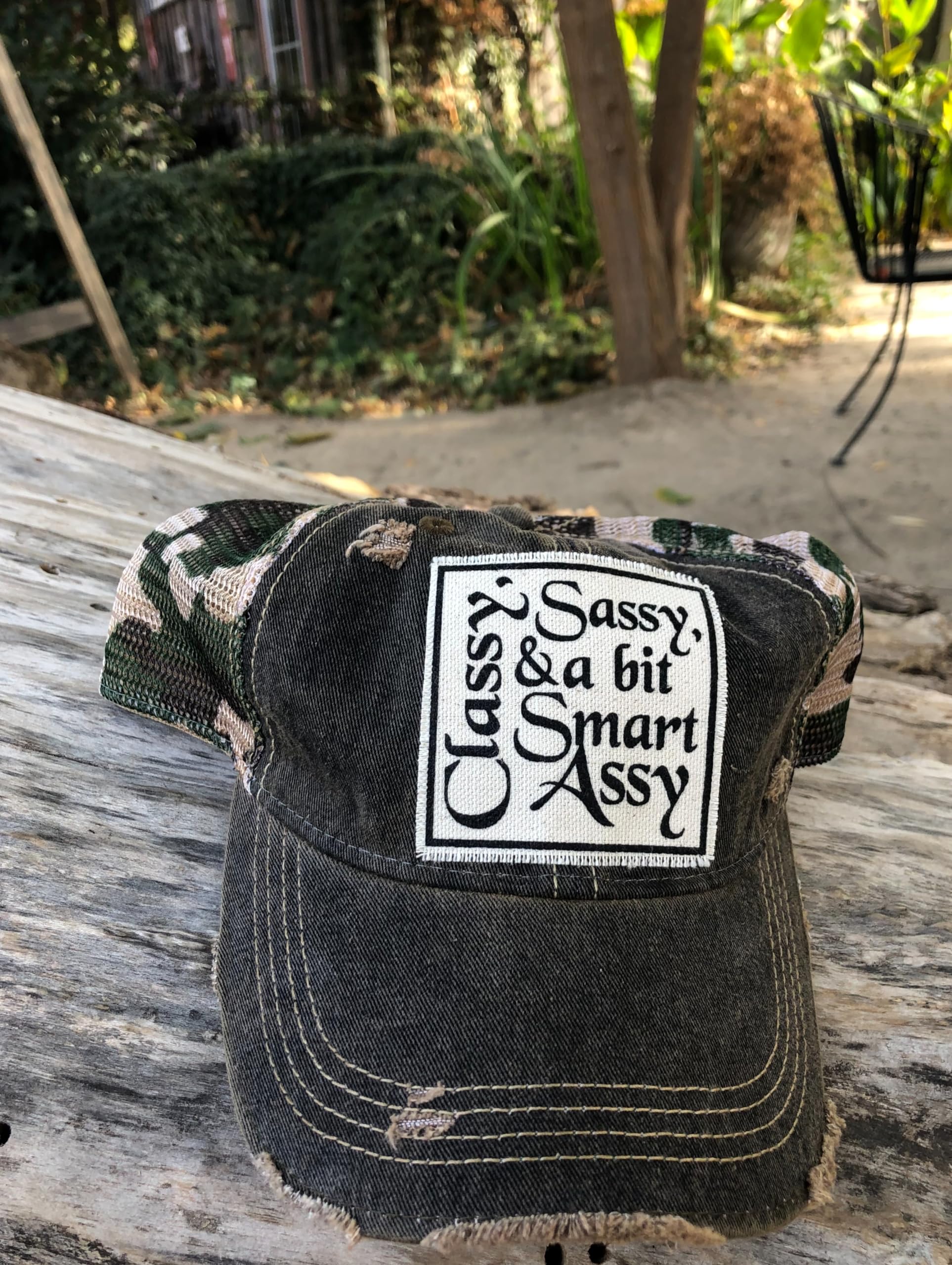 VINTAGE LIFE Baseball Cap for Women Funny Trucker Hat Cute Distressed Ball Caps (Classy, Sassy Smart Assy, Black Camo)