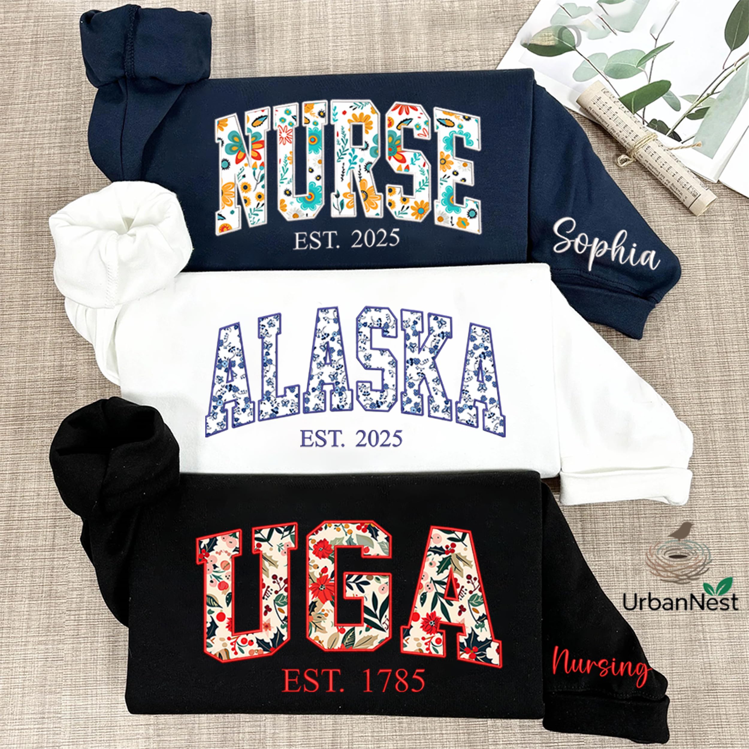 Custom Embroidery Applique Sweatshirt With Multiple Fabric Patterns, Custom Embroidered Sweatshirt, Personalized Sweater for Women, Personalized Crewneck Floral, Pullover, Birthday, Christmas