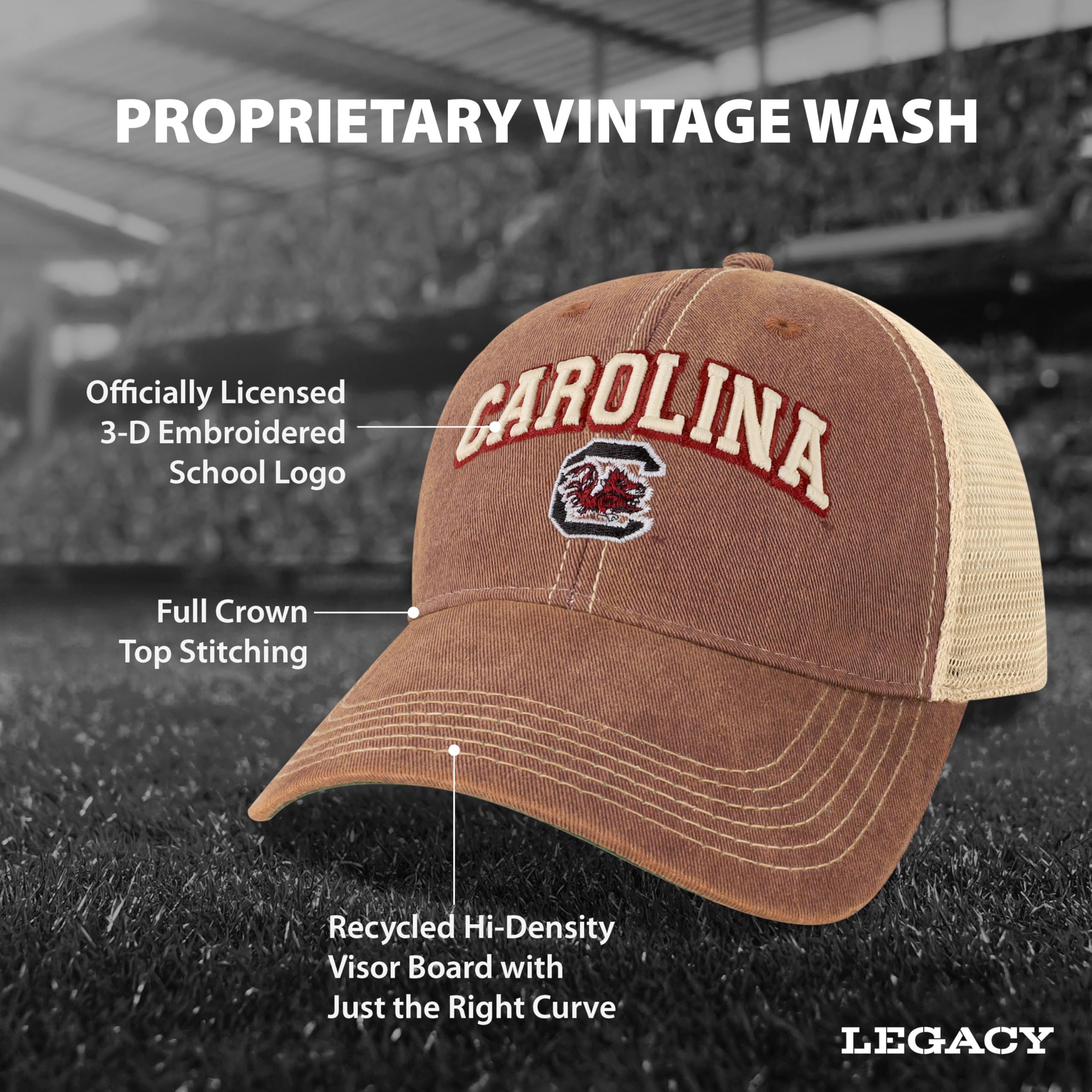 Legacy NCAA Officially Licensed Baseball Hat, South Carolina Gamecocks, Lightweight Cap for Men & Women, Old Favorite Trucker Adjustable (OFA), Burgundy Trucker, One Size Fits Most, Snapback Closure